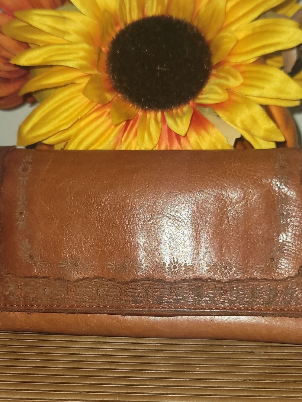 Patricia Nash Tan Leather Wallet - Classic Floral Embossed